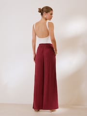 Friends Like These X Lucy Mecklenburgh Burgundy Red Petite Super Wide Leg Trousers with Linen - Image 5 of 5