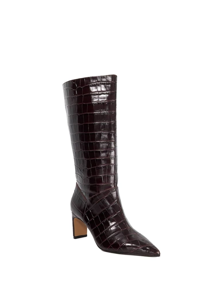 Dune London Red Olette Set Back Heel High Leg Boots - Image 2 of 6