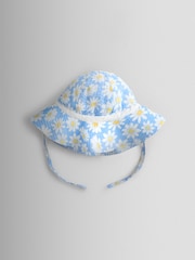 JoJo Maman Bébé Blue Daisy Seersucker Frill Romper & Hat Set - Image 5 of 7