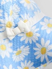 JoJo Maman Bébé Blue Daisy Seersucker Frill Romper & Hat Set - Image 6 of 7