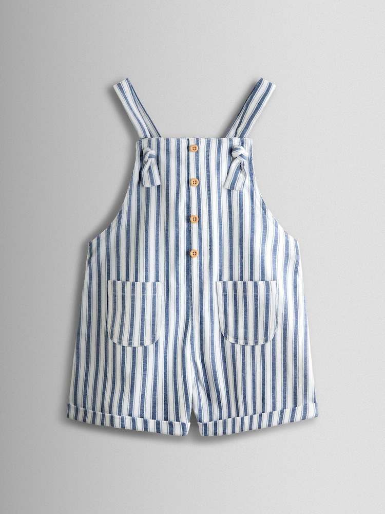 JoJo Maman Bébé Blue Ticking Stripe Short Dungaree - Image 1 of 3