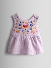 JoJo Maman Bébé Lilac Purple Butterfly Cross Back Embroidered Top & Short Set - Image 2 of 7