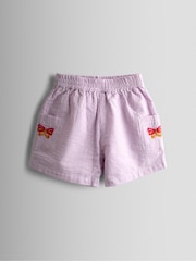 JoJo Maman Bébé Lilac Purple Butterfly Cross Back Embroidered Top & Short Set - Image 4 of 7