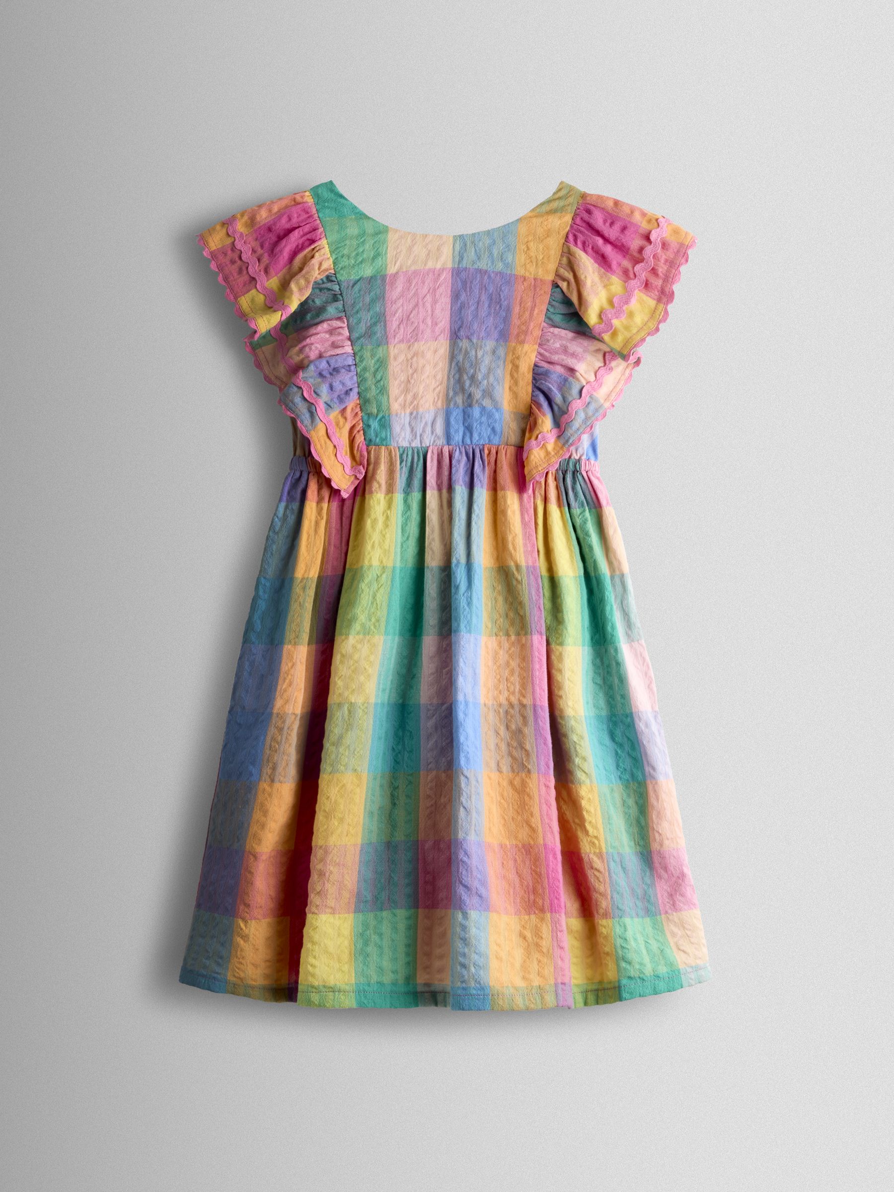 Jojo Maman Bébé Women's Pink Multi Gingham V-Back Frill Dress