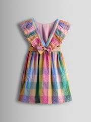 JoJo Maman Bébé Blue V back Frill Dress - Image 2 of 4