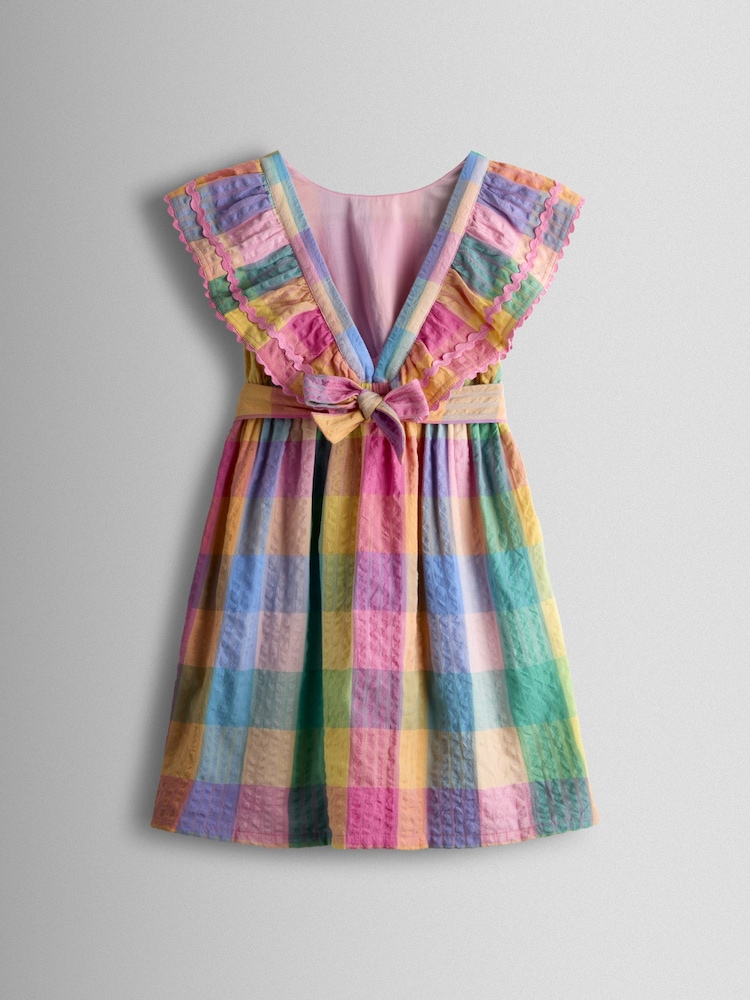 JoJo Maman Bébé Blue V back Frill Dress - Image 2 of 4