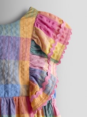 JoJo Maman Bébé Blue V back Frill Dress - Image 3 of 4