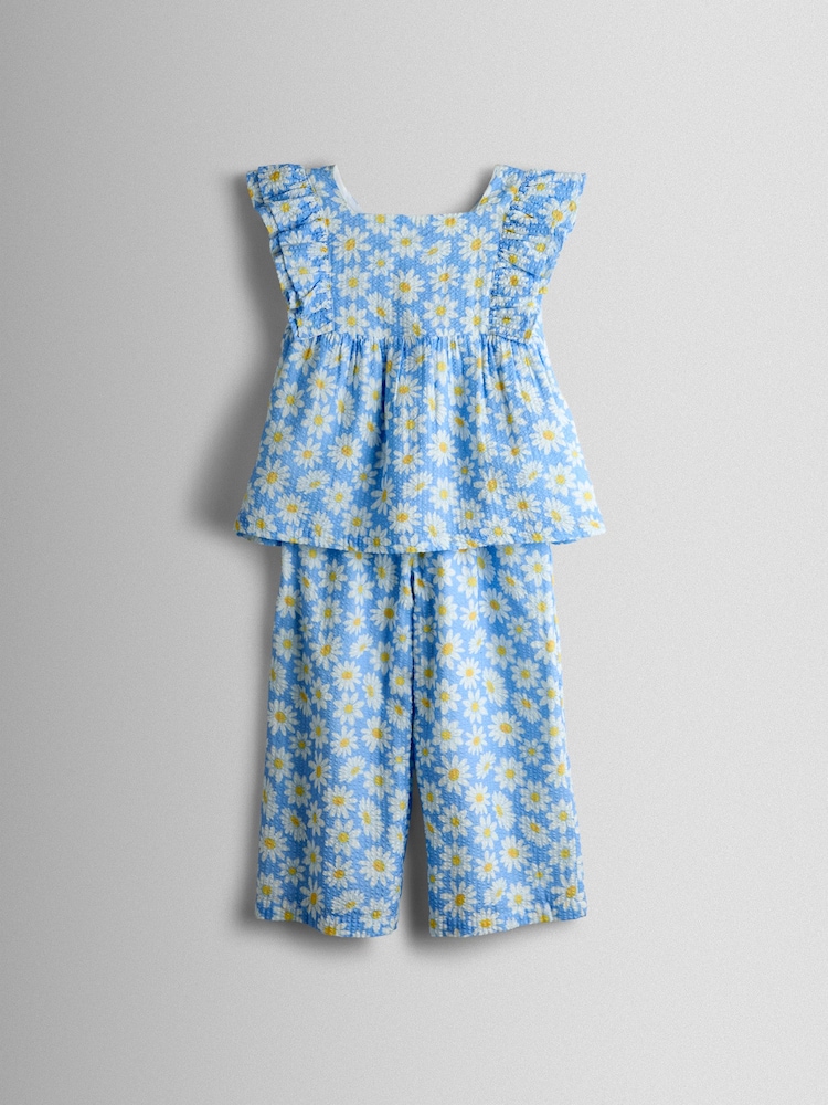 JoJo Maman Bébé Blue Gingham Strawberry Square Neck Top & Trouser Set - Image 1 of 7