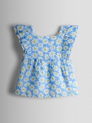 JoJo Maman Bébé Blue Gingham Strawberry Square Neck Top & Trouser Set - Image 2 of 7