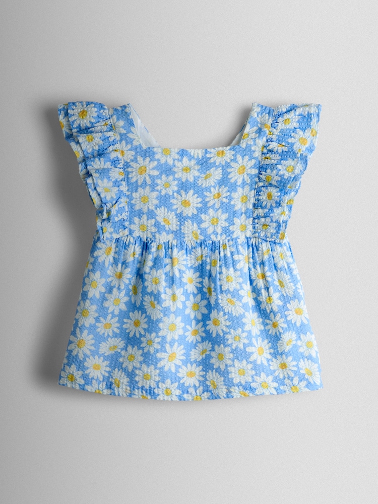 JoJo Maman Bébé Blue Gingham Strawberry Square Neck Top & Trouser Set - Image 2 of 7