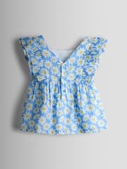 JoJo Maman Bébé Blue Gingham Strawberry Square Neck Top & Trouser Set - Image 3 of 7