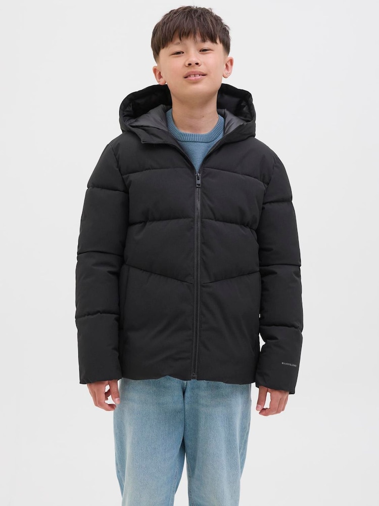 JACK & JONES JUNIOR Hooded Puffer Black Jacket - Image 1 of 6