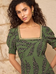 Love & Roses Khaki Green Animal Sequin Trim Square Neck Midi Dress - Image 2 of 4