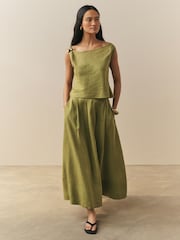 Nothing Ordinary Green Linen Hardware Detail Draped Top - Image 2 of 4