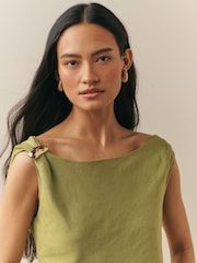 Nothing Ordinary Green Linen Hardware Detail Draped Top - Image 4 of 4