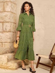 Love & Roses Broderie Belt Shirt Midi Dress - Bild 1 von 4