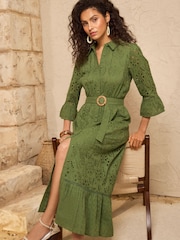 Love & Roses Broderie Belt Shirt Midi Dress - Bild 3 von 4