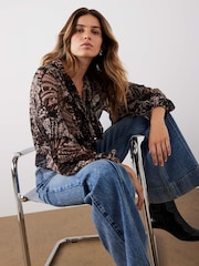 Mint Velvet Brown Feather Print Blouse - Image 1 of 8