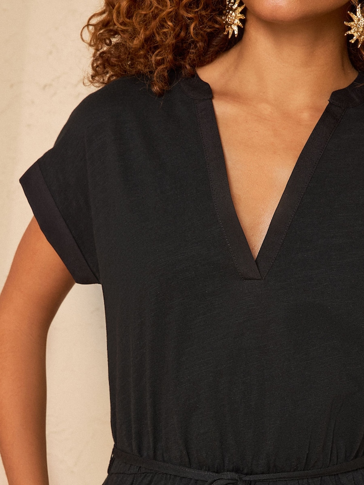 Love & Roses Black Notch Neck Mini T-Shirt Dress - Image 2 of 4