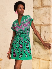 Love & Roses Bright Green Animal Print Notch Neck Mini T-Shirt Dress - Image 1 of 4