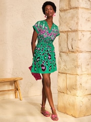 Love & Roses Bright Green Animal Print Notch Neck Mini T-Shirt Dress - Image 3 of 4