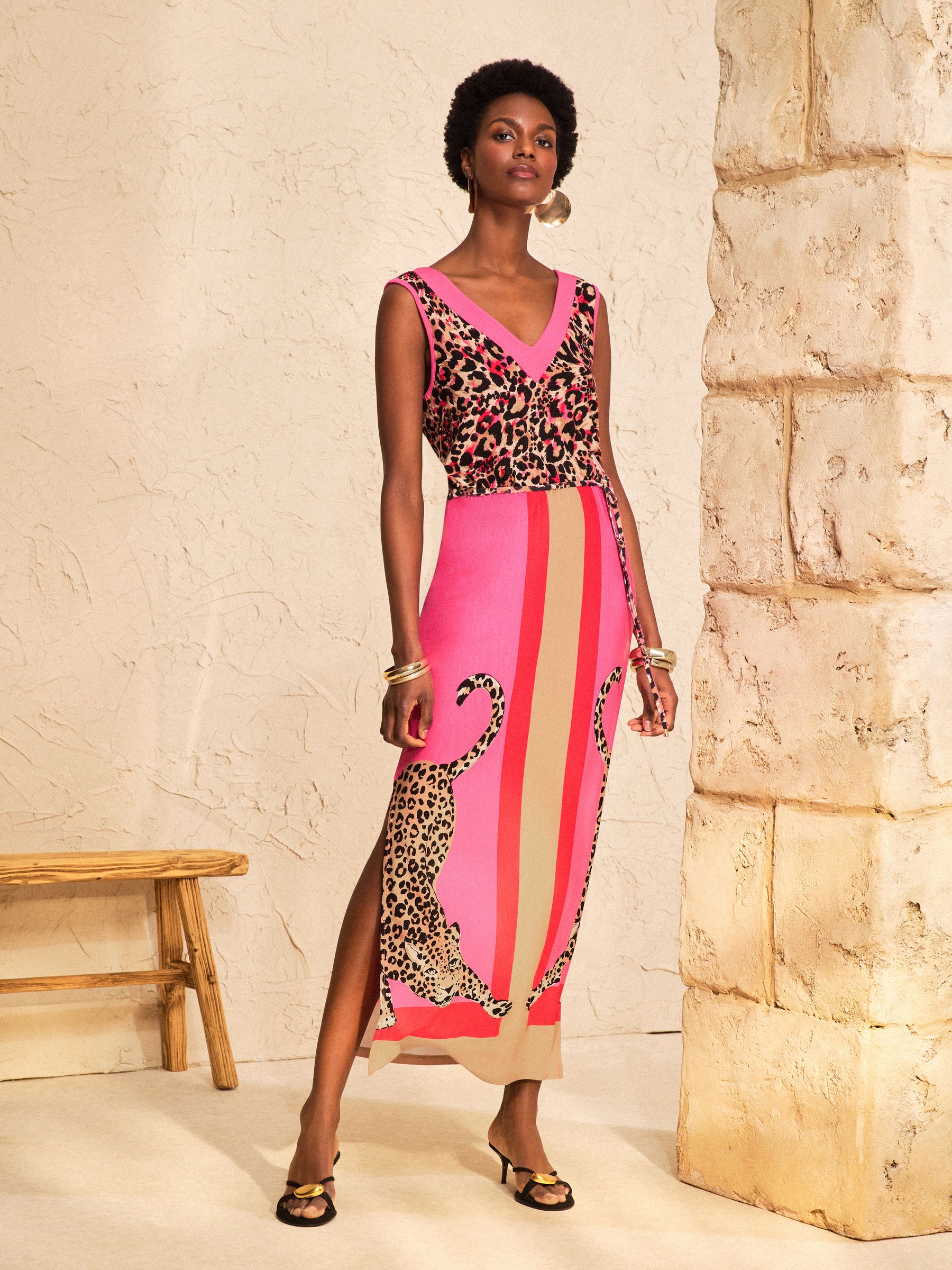 Buy Love & Roses Pink Placement Stripe Animal Print V-Neck Jersey