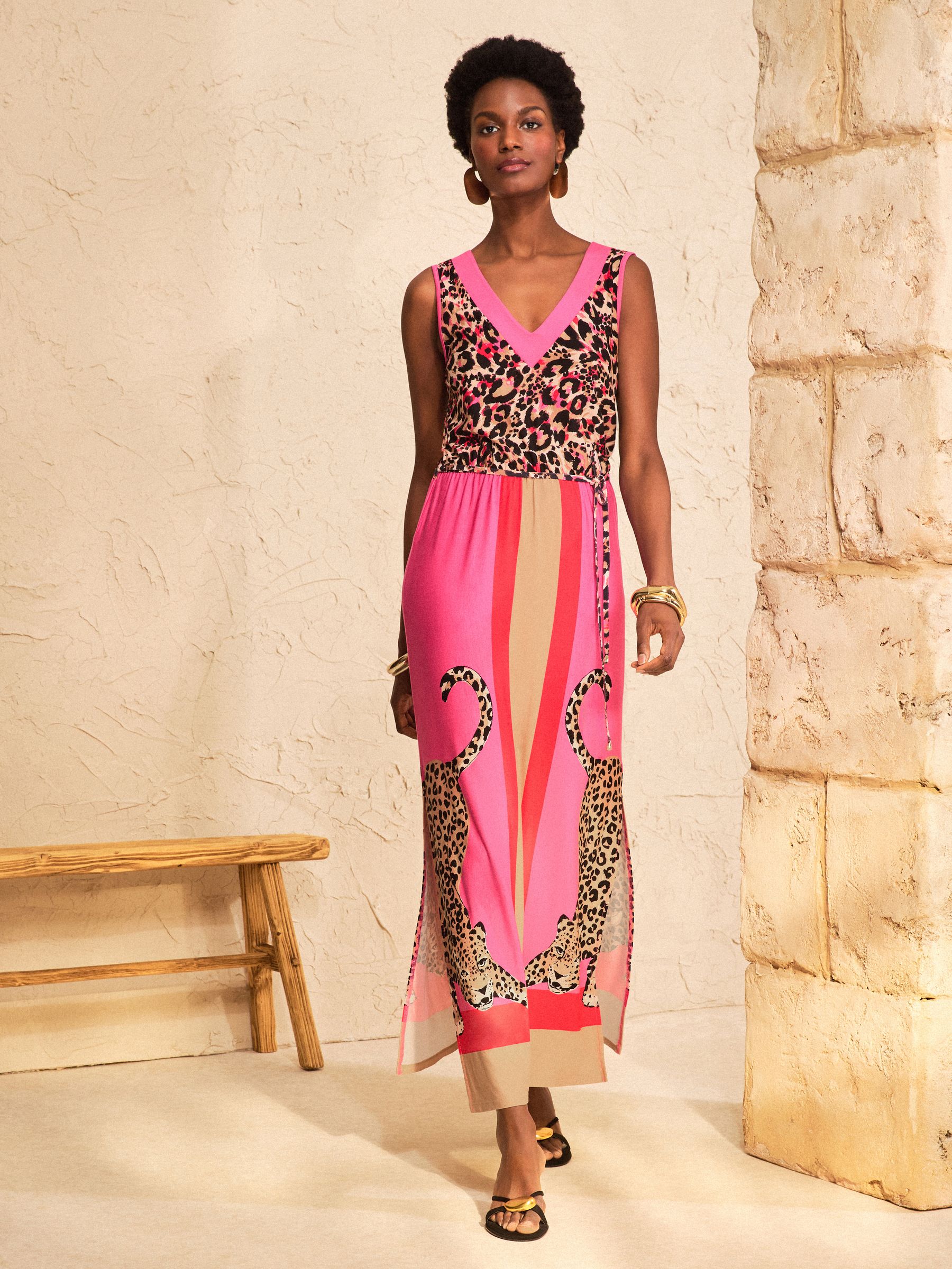 Buy Love & Roses Pink Placement Stripe Animal Print V-Neck Jersey
