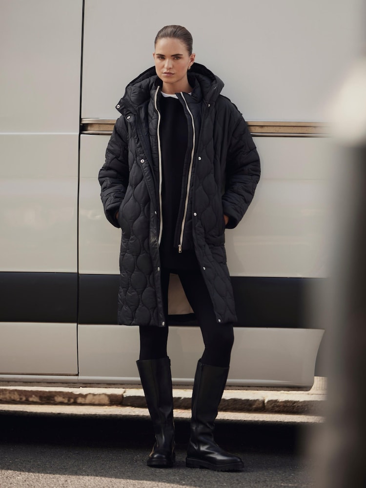 Mint Velvet Black Double Layer Quilted Coat - Image 1 of 8