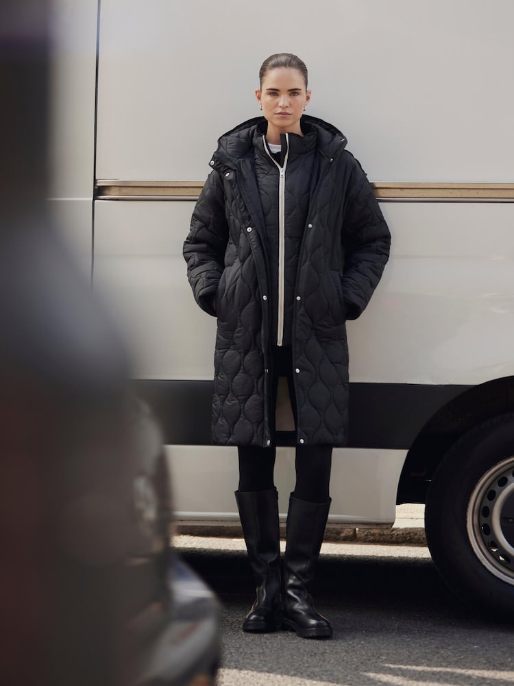 Mint Velvet Black Double Layer Quilted Coat - Image 2 of 8