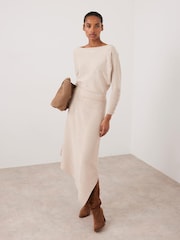 Mint Velvet Natural Batwing Asymmetric Midi Dress - Image 1 of 7