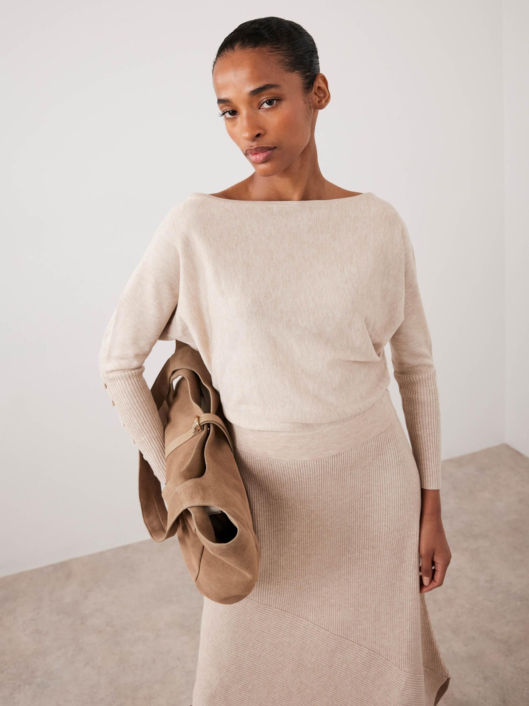 Buy Mint Velvet Natural Batwing Asymmetric Midi Dress from the