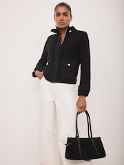 Mint Velvet Black Cotton Blend Ribbed Jacket - Image 2 of 7
