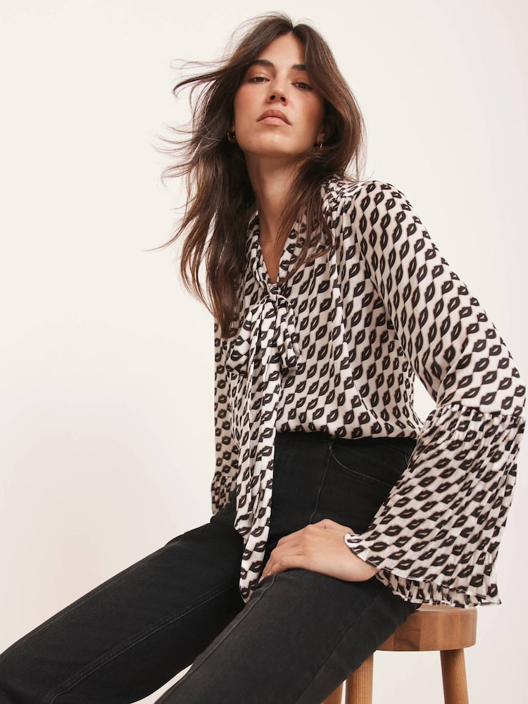 Mint Velvet Black Lip Print Bow Blouse - Image 1 of 8