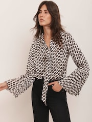Mint Velvet Black Lip Print Bow Blouse - Image 3 of 8