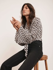 Mint Velvet Black Lip Print Bow Blouse - Image 4 of 8