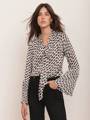 Mint Velvet Black Lip Print Bow Blouse - Image 5 of 8