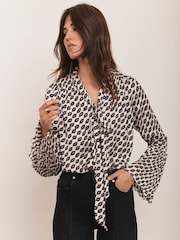 Mint Velvet Black Lip Print Bow Blouse - Image 6 of 8