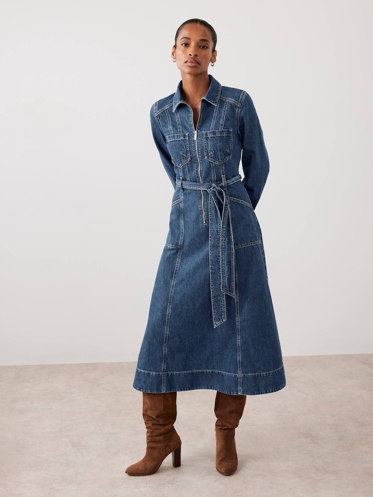 Mint Velvet Blue Indigo Denim Midi Shirt Dress - Image 1 of 8