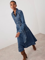Mint Velvet Blue Indigo Denim Midi Shirt Dress - Image 4 of 8