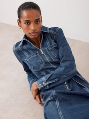 Mint Velvet Blue Indigo Denim Midi Shirt Dress - Image 5 of 8