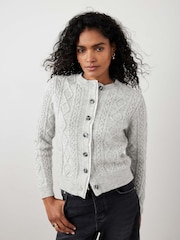 Mint Velvet Grey Cable Knit Wool Blend Cardigan - Image 1 of 8