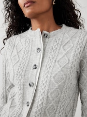 Mint Velvet Grey Cable Knit Wool Blend Cardigan - Image 5 of 8