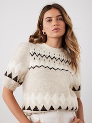 Mint Velvet Cream Sequin Fairisle Top - Image 3 of 8