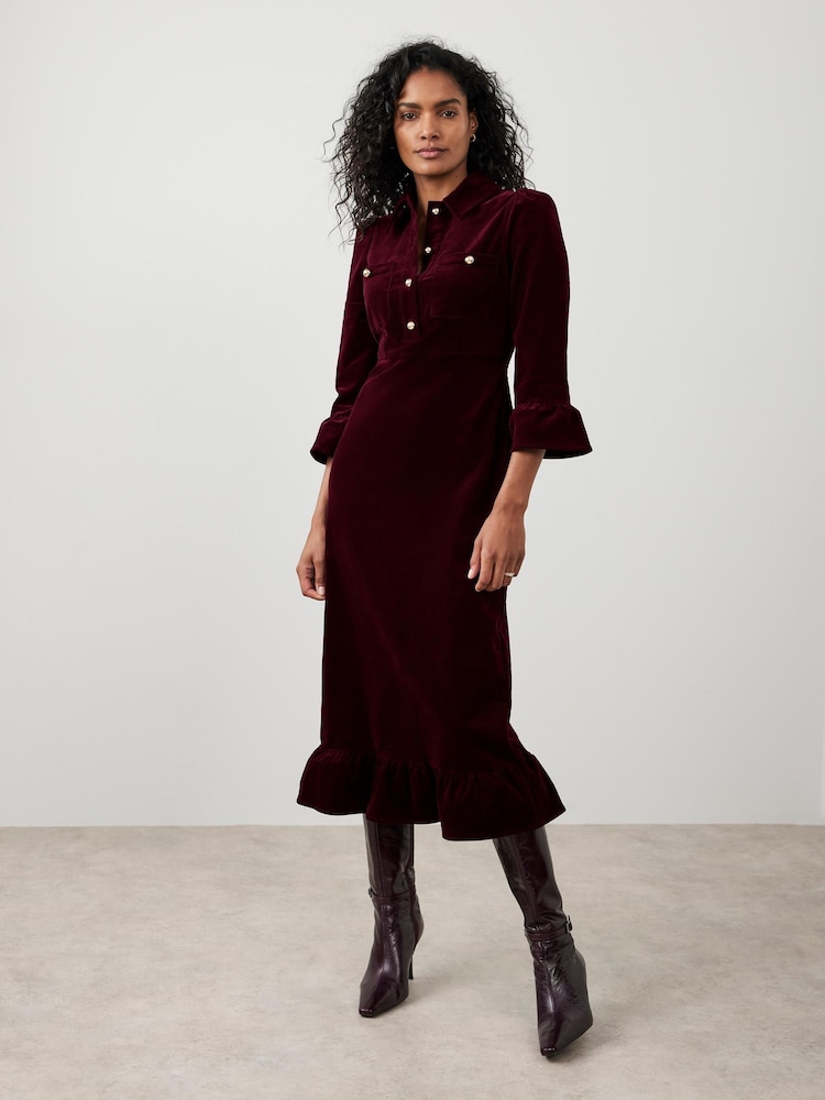 Mint Velvet Red Corduroy Midi Dress - Image 1 of 8 Mint Velvet Red Corduroy Midi Dress - Image 1 of 8