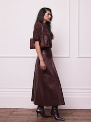 Mint Velvet Red Jacquard Puff Sleeve Shirt - Image 6 of 8