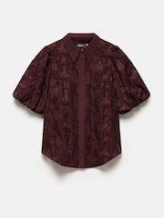 Mint Velvet Red Jacquard Puff Sleeve Shirt - Image 7 of 8