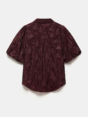 Mint Velvet Red Jacquard Puff Sleeve Shirt - Image 8 of 8