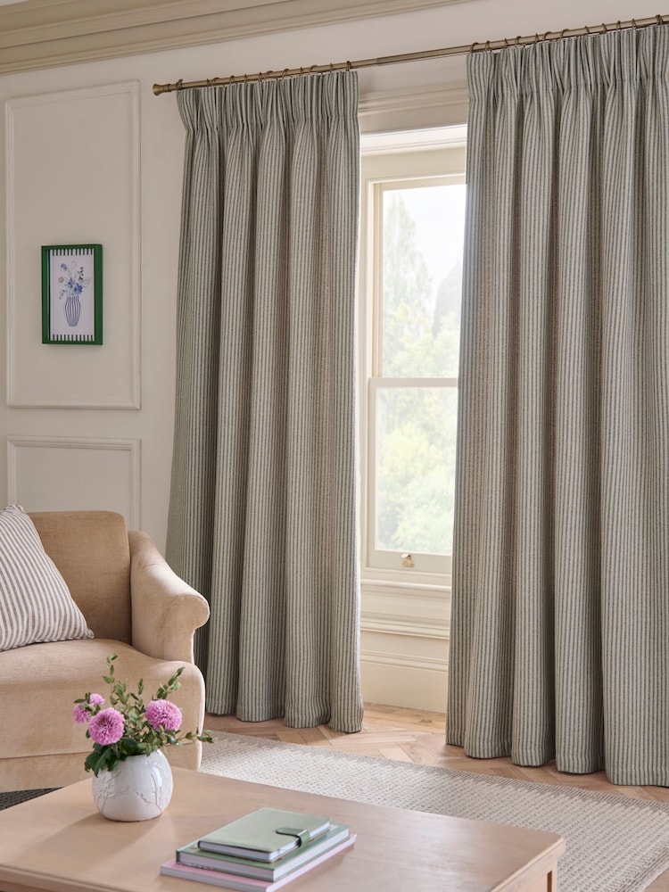 Grey Brushed Stripe Pencil Pleat Lined Curtains - Image 1 of 5