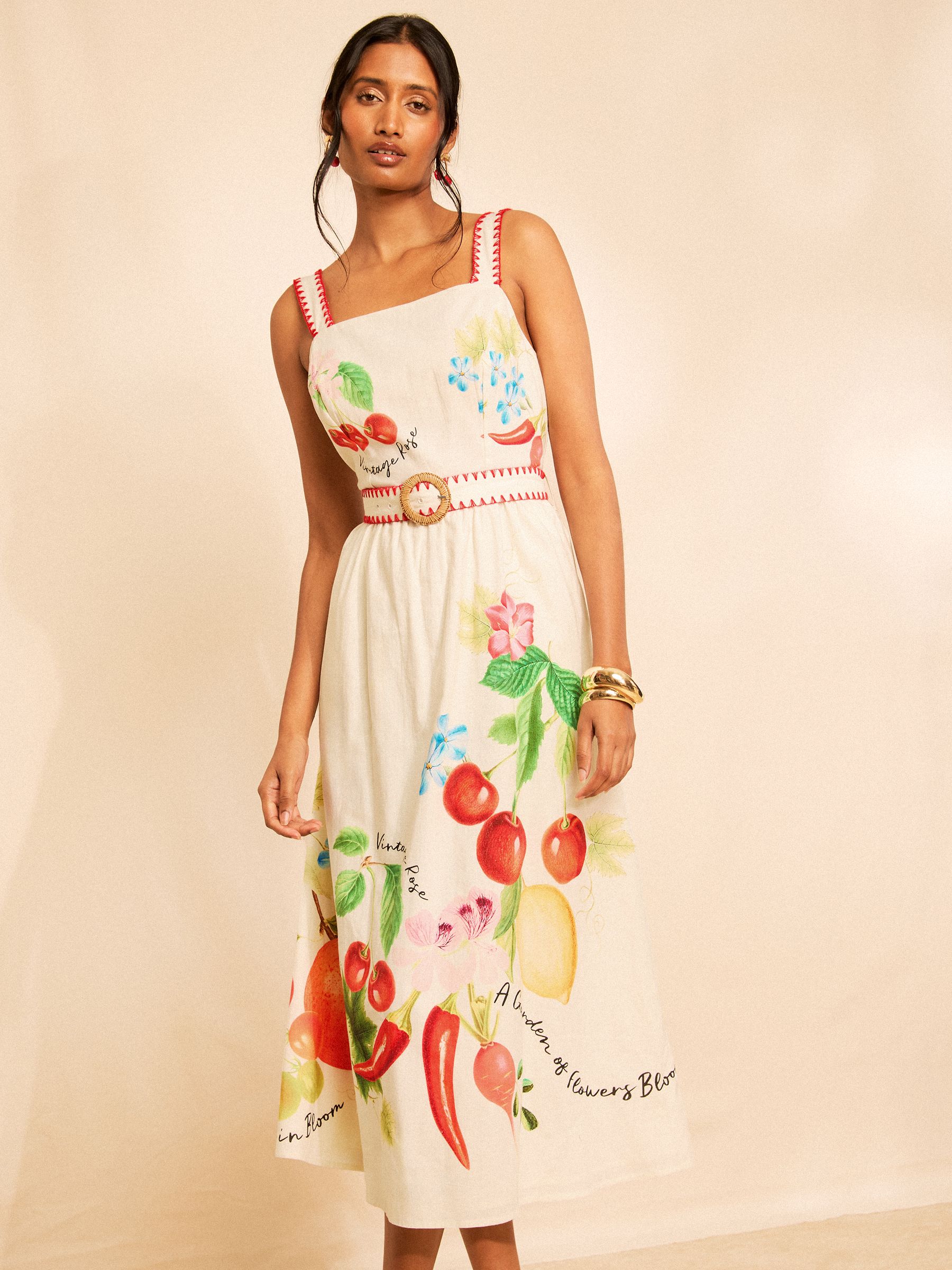 Buy Love & Roses X RHS Multi Fruit Petite Belted Midi Dress from