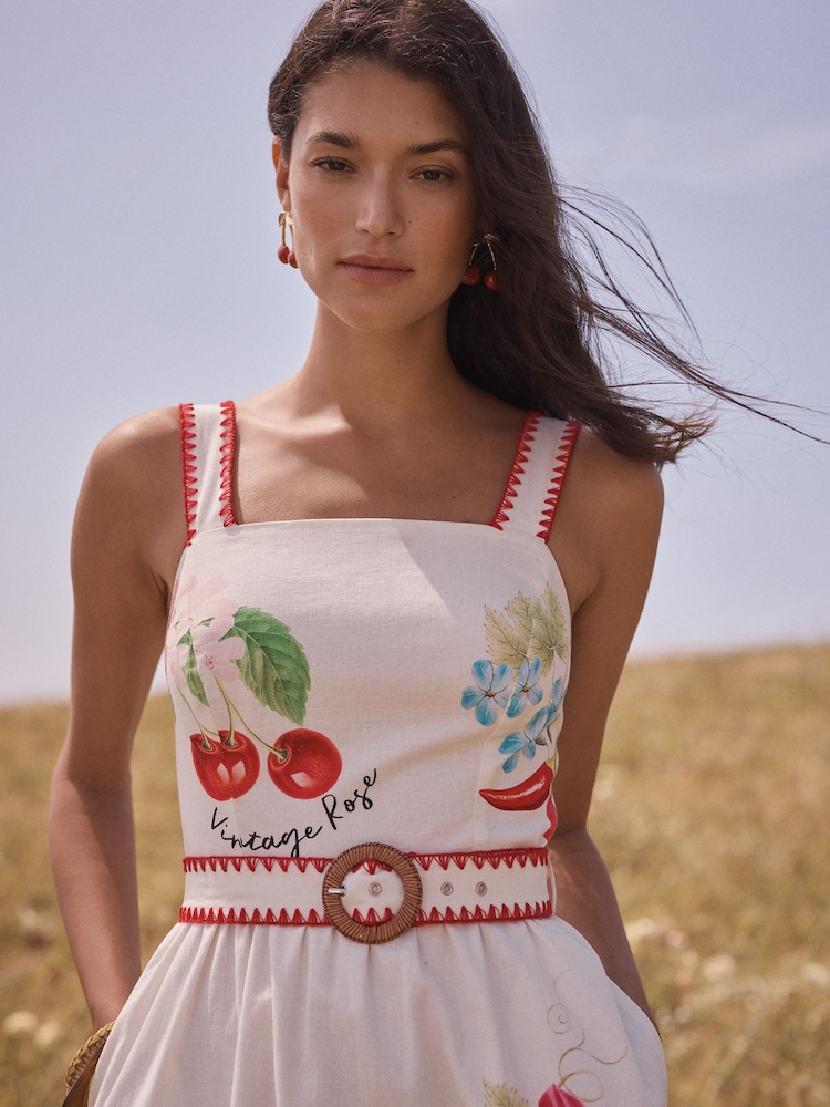 Love & Roses Blanket Stitched Belted Linen Sundress - Bild 2 von 6